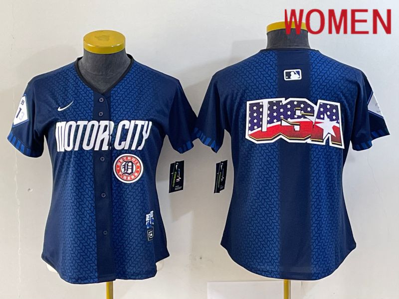 Women Detroit Tigers Blank Blue City Edition Nike 2024 MLB Jersey style 4